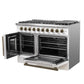 FORNO Galiano 48" 6.58 cu. ft. French Door Gas Range with 8 Sealed Burners and Griddle in White with Antique Brass Accents, FFSGS6444-48WHT