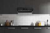 Hauslane | Chef Series 36" PS18 Under Cabinet Range Hood | Pro Performance | Contemporary Design, Touch Screen, Dishwasher Safe Baffle Filters, LED Lamps, 3-Way Venting Black Matte lifestyle