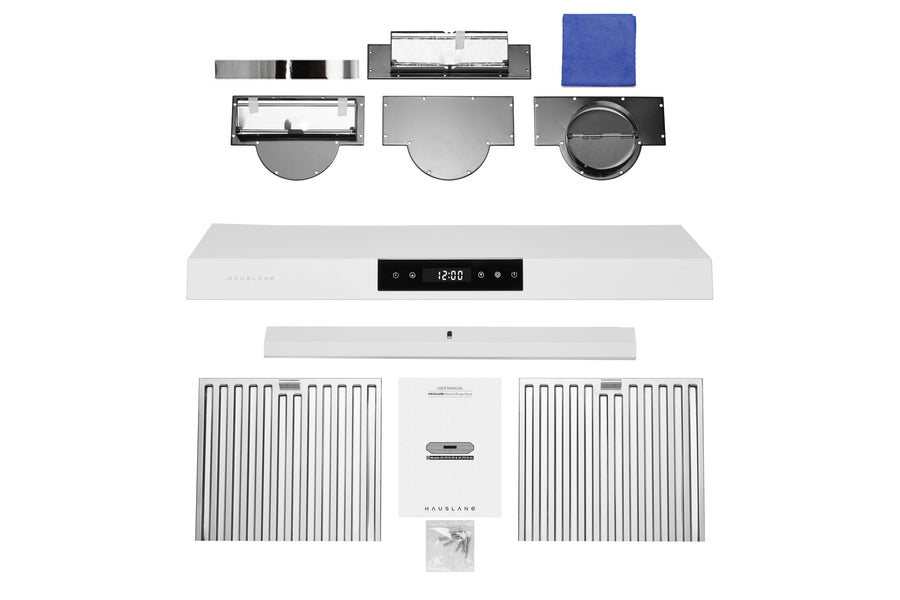 Hauslane | Chef Series 30" PS18 Under Cabinet Range Hood | Pro Performance | Contemporary Design, Touch Screen, Dishwasher Safe Baffle Filters, LED Lamps, 3-Way Venting White Matte kit