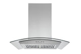 Hauslane | Chef Series IS-200 30" Modern Island Range Hood | Contemporary Tempered Glass | Powerful Suction with Maximum Coverage, LED, and Baffle Filters | Fits 6” Round Duct or Recirculation