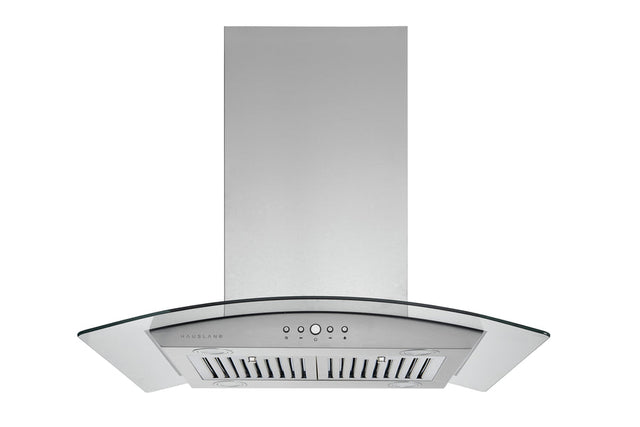 Hauslane | Chef Series IS-200 30" Modern Island Range Hood | Contemporary Tempered Glass | Powerful Suction with Maximum Coverage, LED, and Baffle Filters | Fits 6” Round Duct or Recirculation