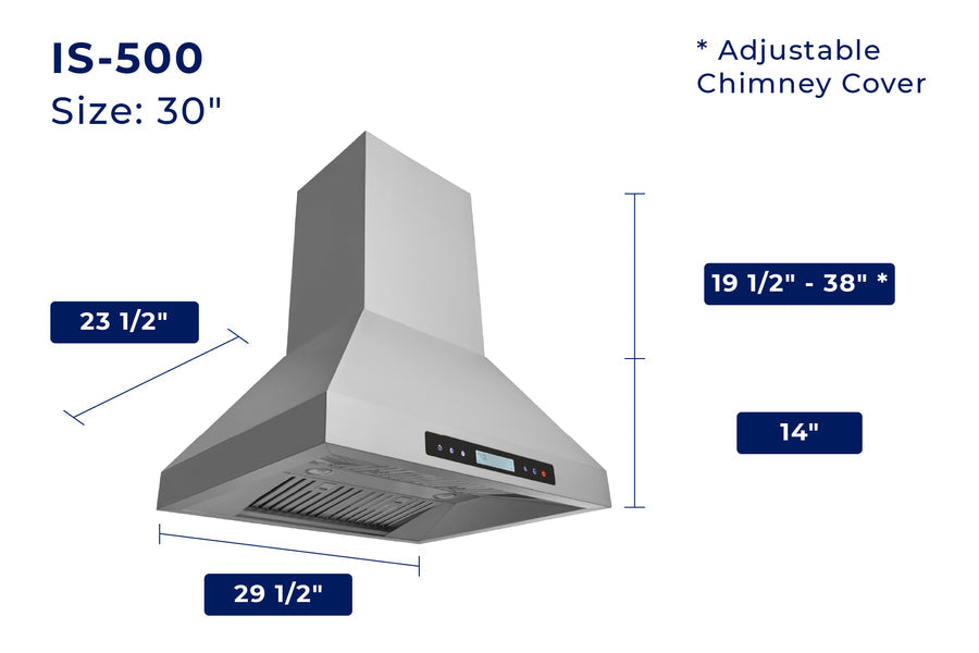 Hauslane | Chef Series IS-500 36” Island Range Hood | Elegant Canopy Design with Powerful Motor and Quiet Operation | Dual Control, Changeable LED, Delay Shutoff, Baffle Filters | Fits 6” Round Duct