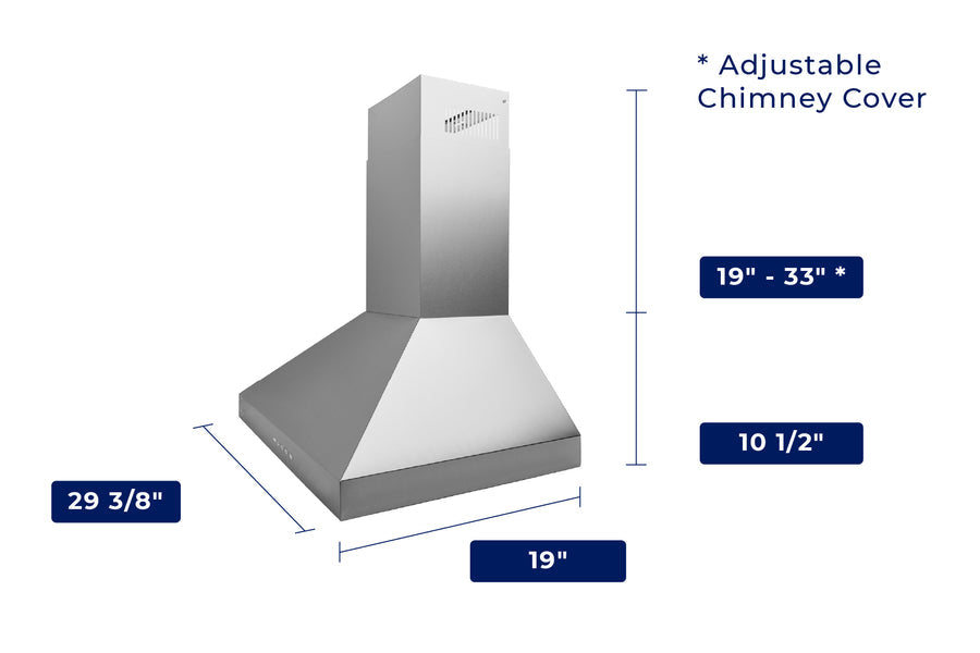 Hauslane | Chef Series WM-530 30” Wall Mount Range hood | Base Model | Stainless Steel Wall Chimney | Strong Suction, Six-layer Aluminum Filters, Changeable LED Lamps, 6” Duct or Ductless dimension