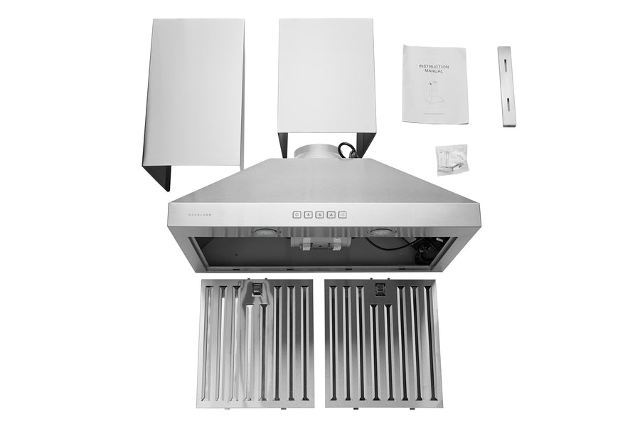 Hauslane | Chef Series WM-530 30” Wall Mount Range hood | Base Model | Stainless Steel Wall Chimney | Strong Suction, Six-layer Aluminum Filters, Changeable LED Lamps, 6” Duct or Ductless kit