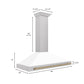 ZLINE Autograph 48" Convertible Satin Stainless Steel Wall Mount Range Hood with White Matte Shell and Champagne Bronze Handle, KB4SNZ-WM48-CB