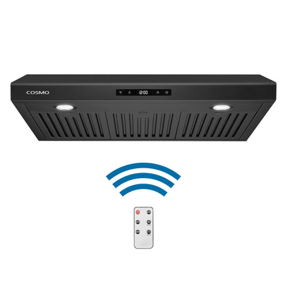 Cosmo Haven 30" 500 CFM Ducted Under Cabinet Range Hood, Touch Controls, LED Lights in Matte Black, COS-KS6U30-BK