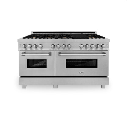 ZLINE 60" 7.4 cu. ft. Legacy Dual Fuel Range with Gas Cooktop and 2 Electric Convection Ovens in Satin Stainless Steel with 8 Brass Burners, RAS-SN-BR-60