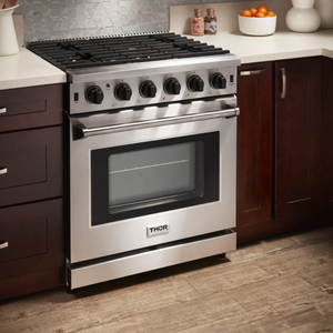THOR Kitchen Package - 30" Gas Range, Range Hood, Microwave, Refrigerator, Dishwasher, AP-LRG3001U-7