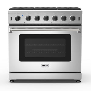 THOR Kitchen 36 in. 6.0 Cu. Ft Professional Natural Gas Range in Stainless Steel, LRG3601U