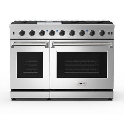 THOR Kitchen 48 in. 6.8 cu. ft. Double Oven Natural Gas Range in Stainless Steel, LRG4807U