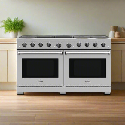 THOR Kitchen 60" 9.6 cu. ft. Professional Natural Gas Range with 8 Burners, LRG60E