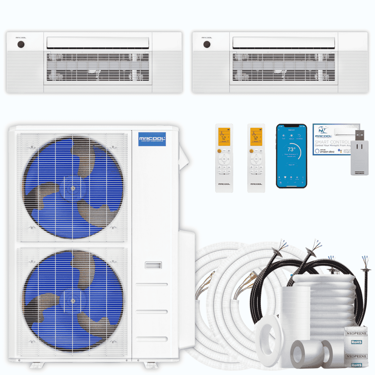 MRCOOL DIY 5th Gen 2-Zone 36,000 BTU Ceiling Cassette Ductless Mini Split Air Conditioner & Heat Pump with Pre-Charged Line Sets (18K+18K), DIYM248HP