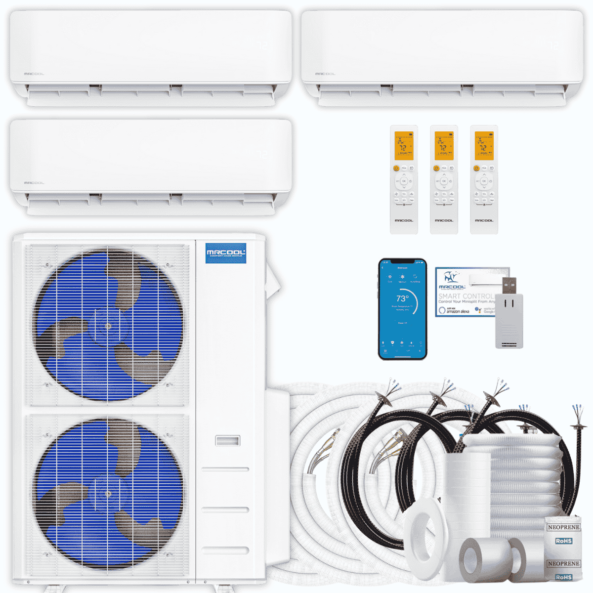 MRCOOL DIY 5th Gen 3-Zone 51,000 BTU Ductless Mini Split Air Conditioner & Heat Pump with Pre-Charged Line Sets (9K+18K+24K), DIYM355HP
