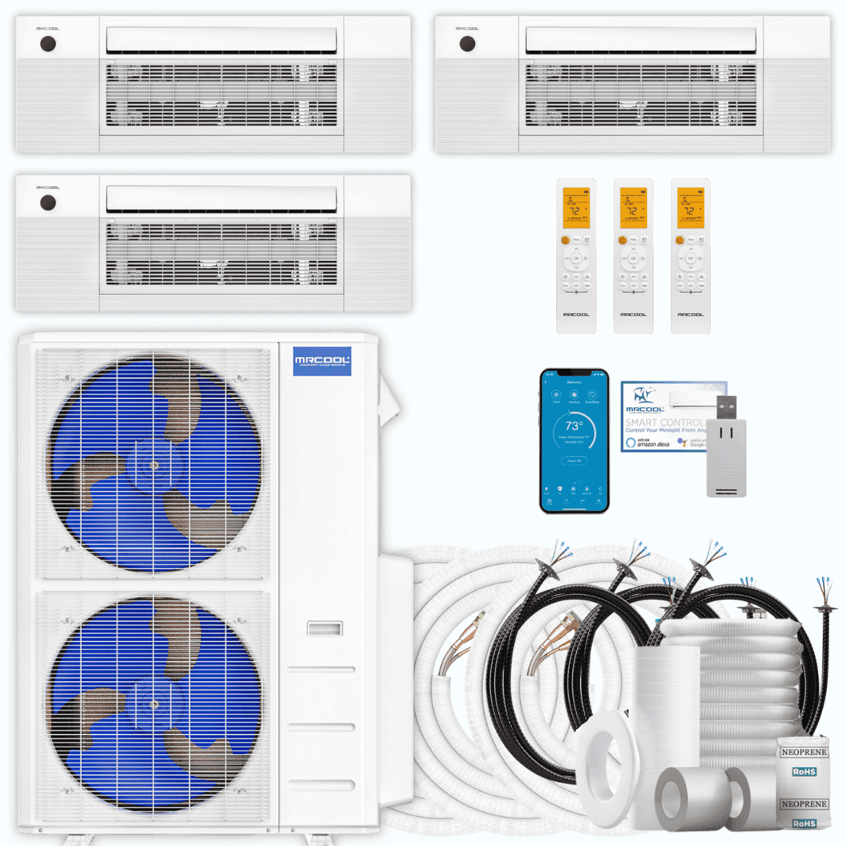 MRCOOL DIY 5th Gen 3-Zone 42,000 BTU Ceiling Cassette Ductless Mini Split Air Conditioner & Heat Pump with Pre-Charged Line Sets (12K+12K+18K), DIYM348HP