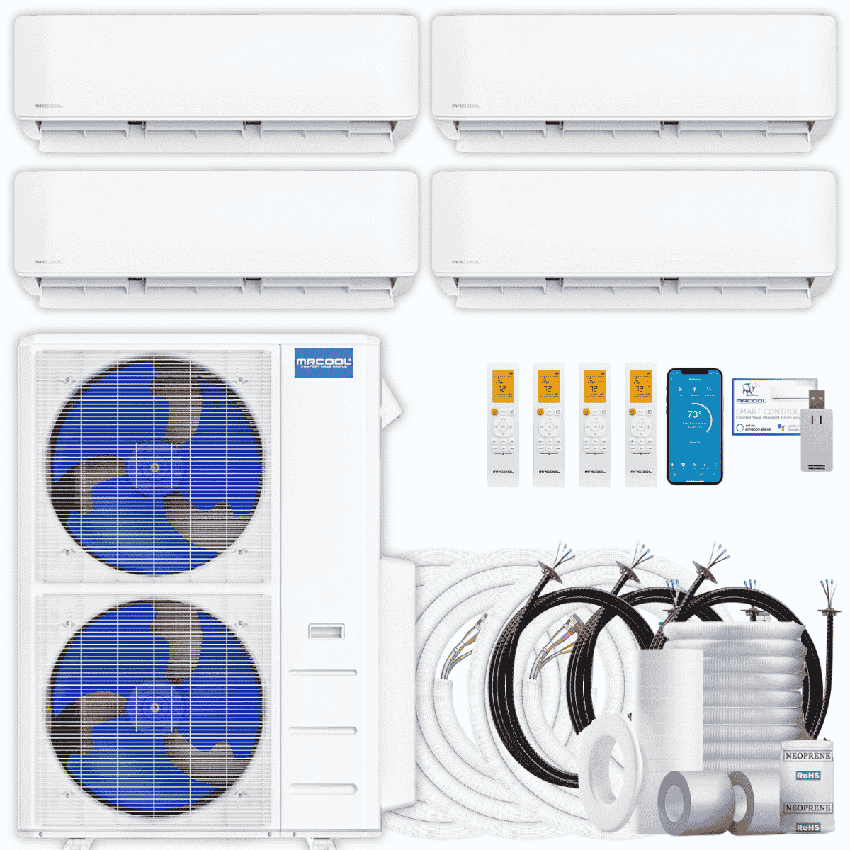MRCOOL DIY 5th Gen 4-Zone 60,000 BTU Ductless Mini Split Air Conditioner & Heat Pump (9K+9K+18K+24K), DIY4-B-55HP