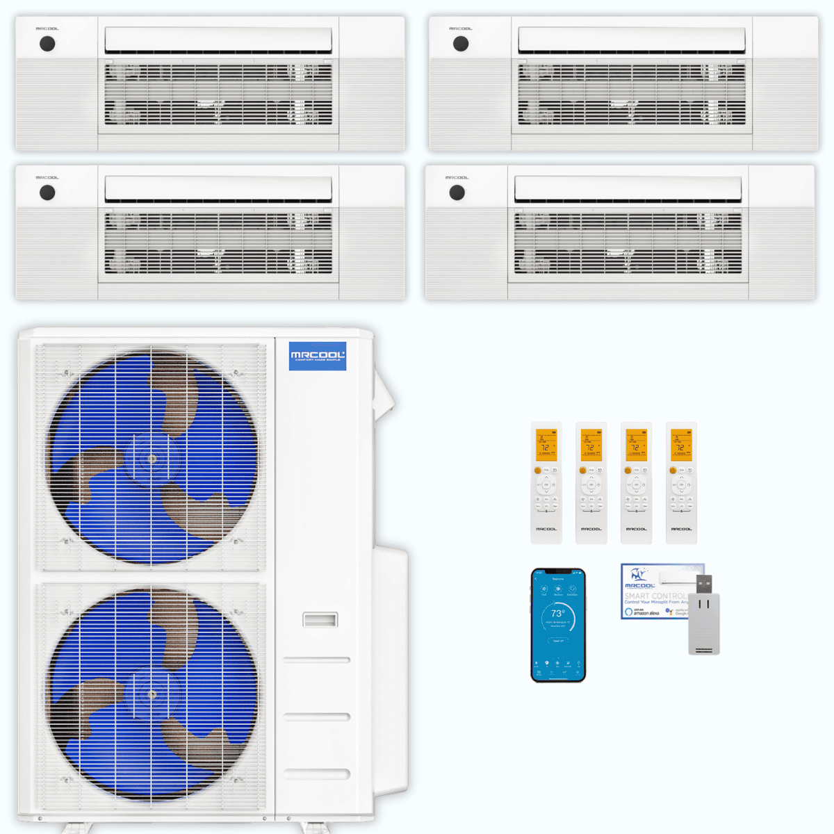 MRCOOL DIY 5th Gen 4-Zone 42,000 BTU Ceiling Cassette Ductless Mini Split Air Conditioner & Heat Pump (6K+9K+9K+18K), DIY4-BC-55HP