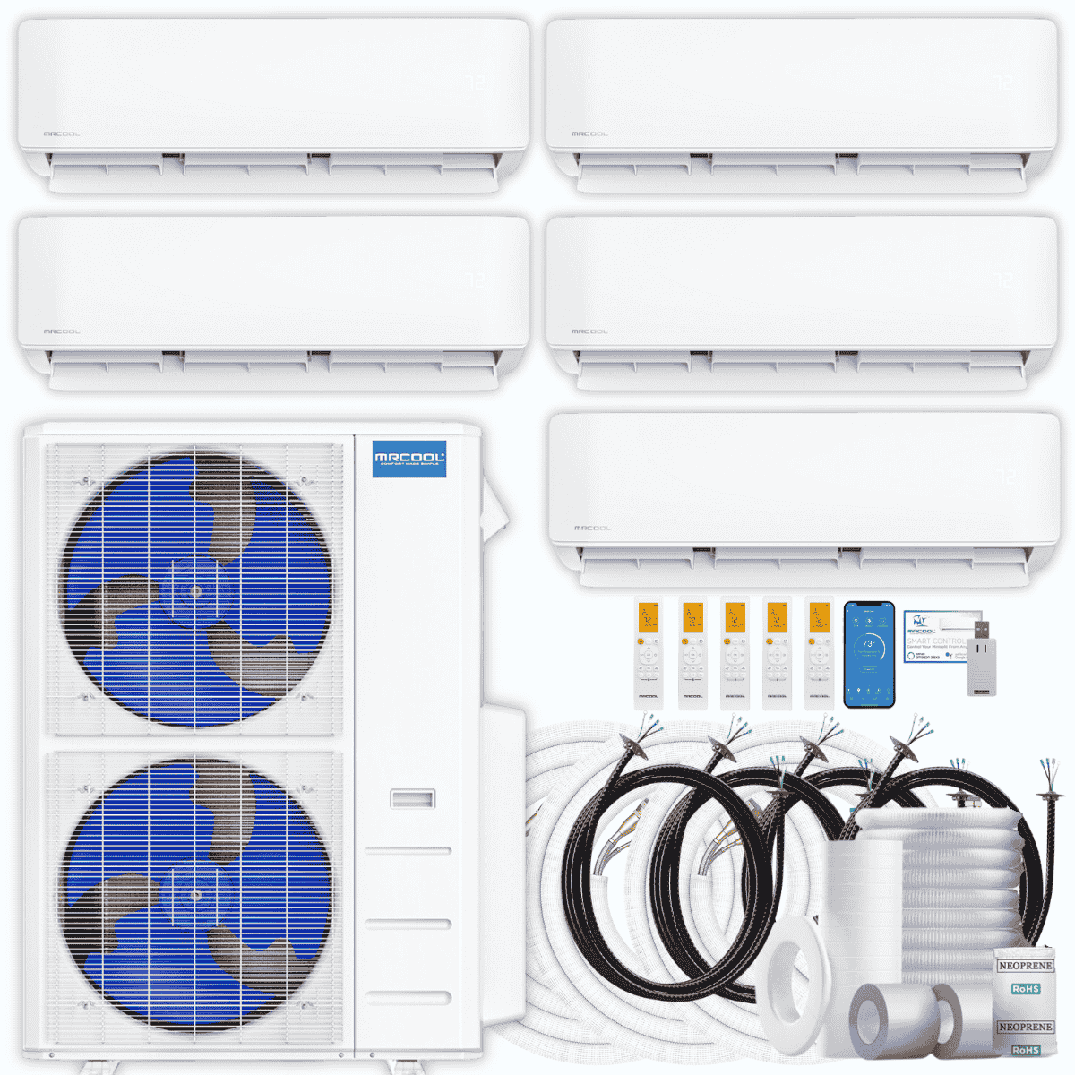MRCOOL DIY 5th Gen 5-Zone 36,000 BTU Ductless Mini Split Air Conditioner & Heat Pump with Pre-Charged Line Sets (6K+6K+6K+9K+9K), DIYM548HP