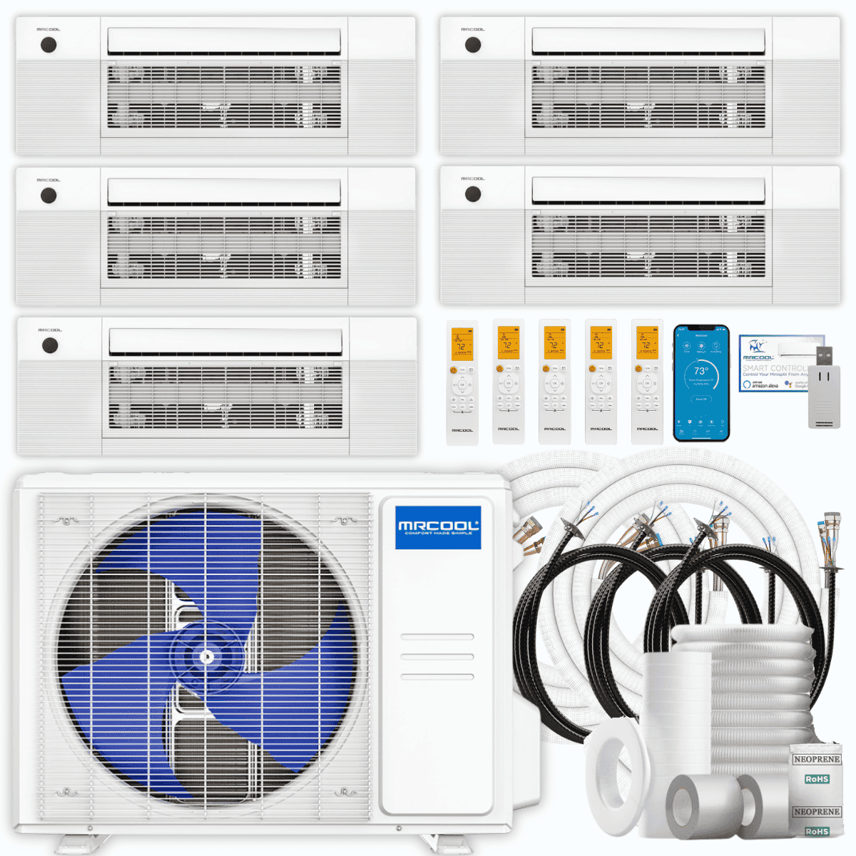 MRCOOL DIY 5th Gen 5-Zone 36,000 BTU Ceiling Cassette Ductless Mini Split Air Conditioner & Heat Pump with Pre-Charged Line Sets (6K+6K+6K+9K+9K), DIYM536HP