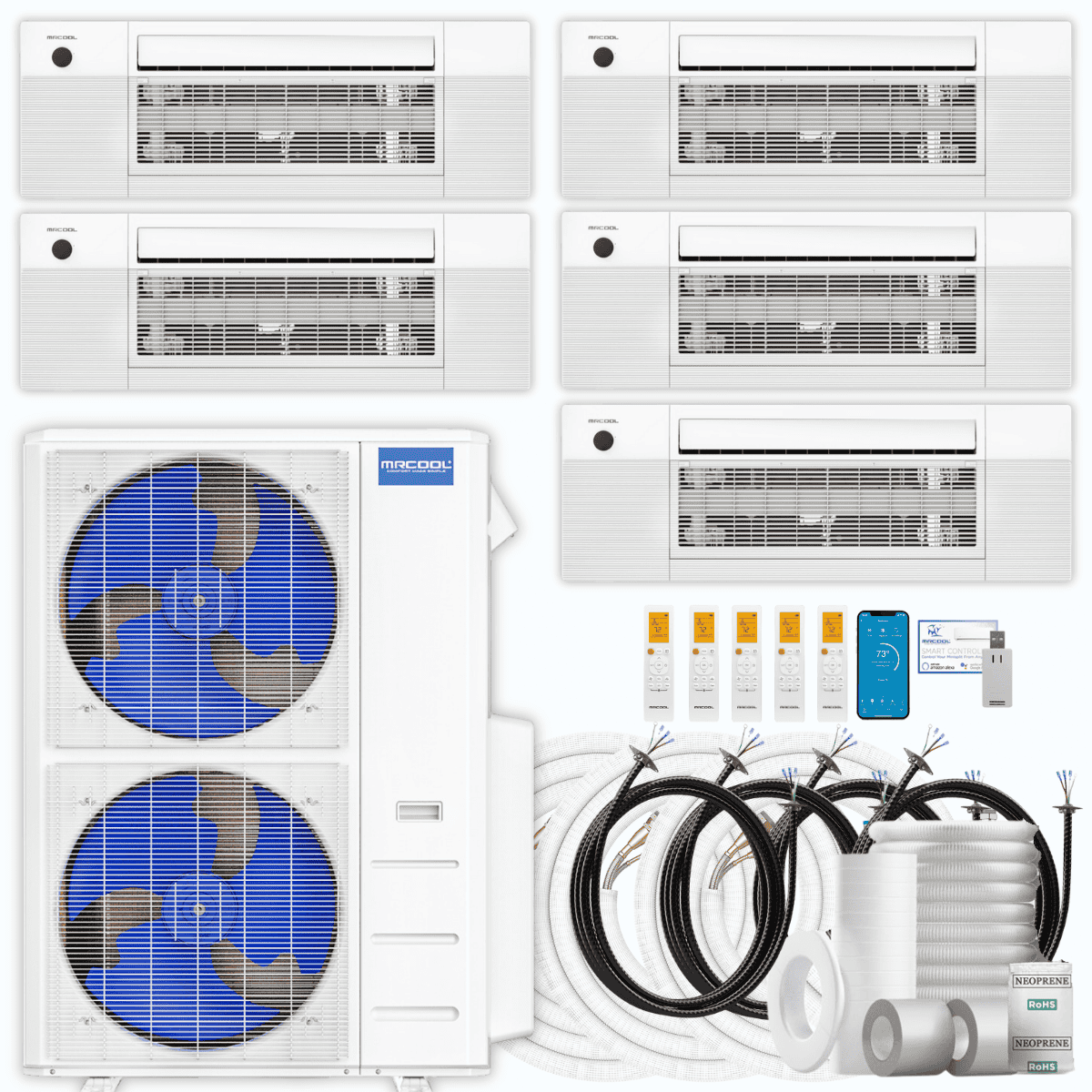 MRCOOL DIY 5th Gen 5-Zone 42,000 BTU Ceiling Cassette Ductless Mini Split Air Conditioner & Heat Pump with Pre-Charged Line Sets (6K+6K+9K+9K+12K), DIYM548HP