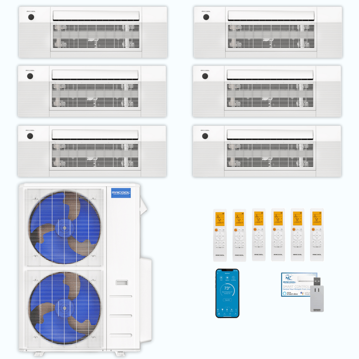MRCOOL DIY 5th Gen 6-Zone 54,000 BTU Ceiling Cassette Ductless Mini Split Air Conditioner & Heat Pump (6K+6K+6K+9K+9K+18K), DIY6-BC-48HP
