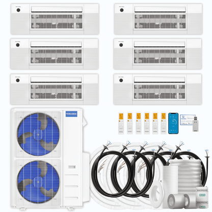 MRCOOL DIY 5th Gen 6-Zone 48,000 BTU Ceiling Cassette Ductless Mini Split Air Conditioner & Heat Pump with Pre-Charged Line Sets (6K+6K+9K+9K+9K+9K), DIYM655HP