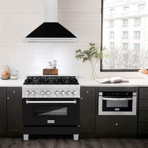 ZLINE 36" Convertible Satin Stainless Steel Wall Mount Range Hood with Black Matte Shell and Stainless Steel Handle, KB4SNX-BLM-36