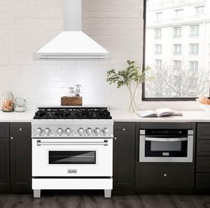 ZLINE 36" Convertible Satin Stainless Steel Wall Mount Range Hood with White Matte Shell and Stainless Steel Handle, KB4SNX-WM-36