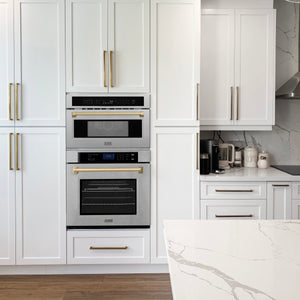 ZLINE Autograph 30" 1.6 cu ft. Built-in Convection Microwave Oven in Satin Stainless Steel and Champagne Bronze Accents, MWOZ-30-SS-CB