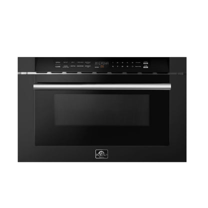 FORNO Espresso Capoliveri 24" 1.2 cu. ft. Built-In Microwave Drawer in Black with Stainless Steel Handles, FMWDR3000-24BLK