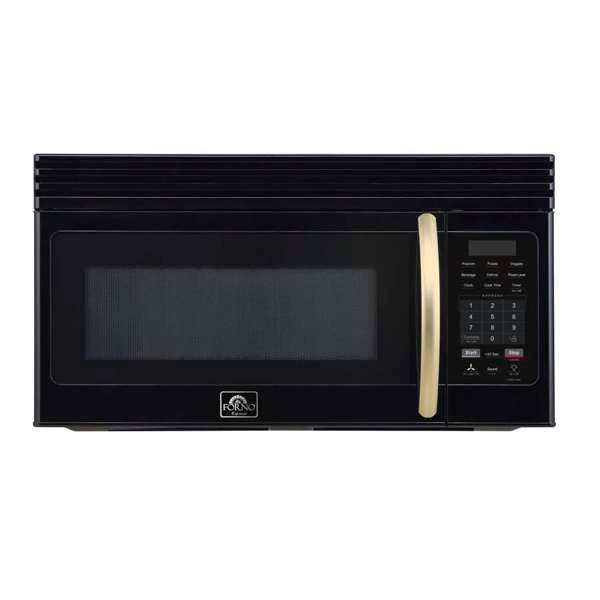 FORNO Scalo 30" 1.6 cu. ft. 300 CFM Over The Range Microwave in Black with Antique Brass Accents, FOTR3007-30BLK