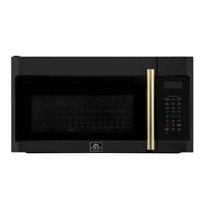 FORNO Fornace 30" 1.5 cu. ft. 300 CFM Over The Range Microwave in Black with Antique Brass Accents, FOTR3038-30BLK