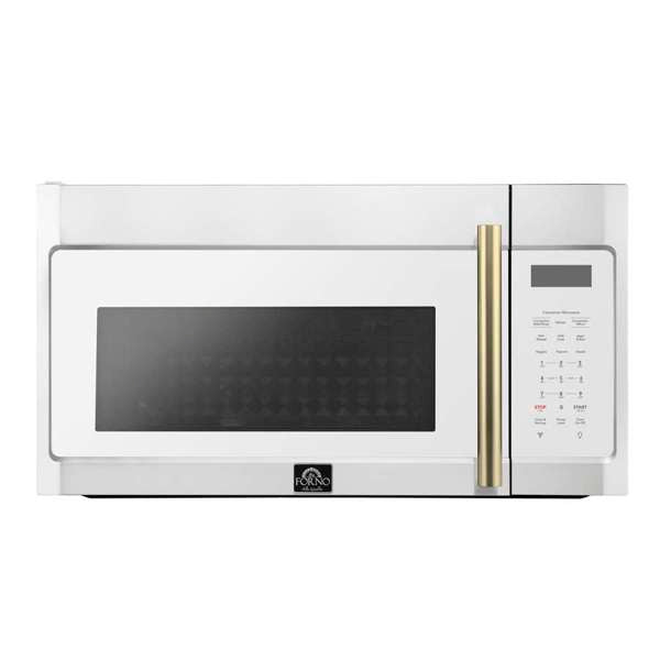 FORNO Fornace 30" 1.5 cu. ft. 300 CFM Over The Range Microwave in White with Antique Brass Accents, FOTR3038-30WHT