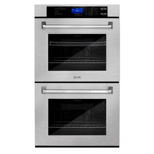 ZLINE Package - 30" Double Wall Oven, 36" Rangetop, Microwave In Satin Stainless Steel
