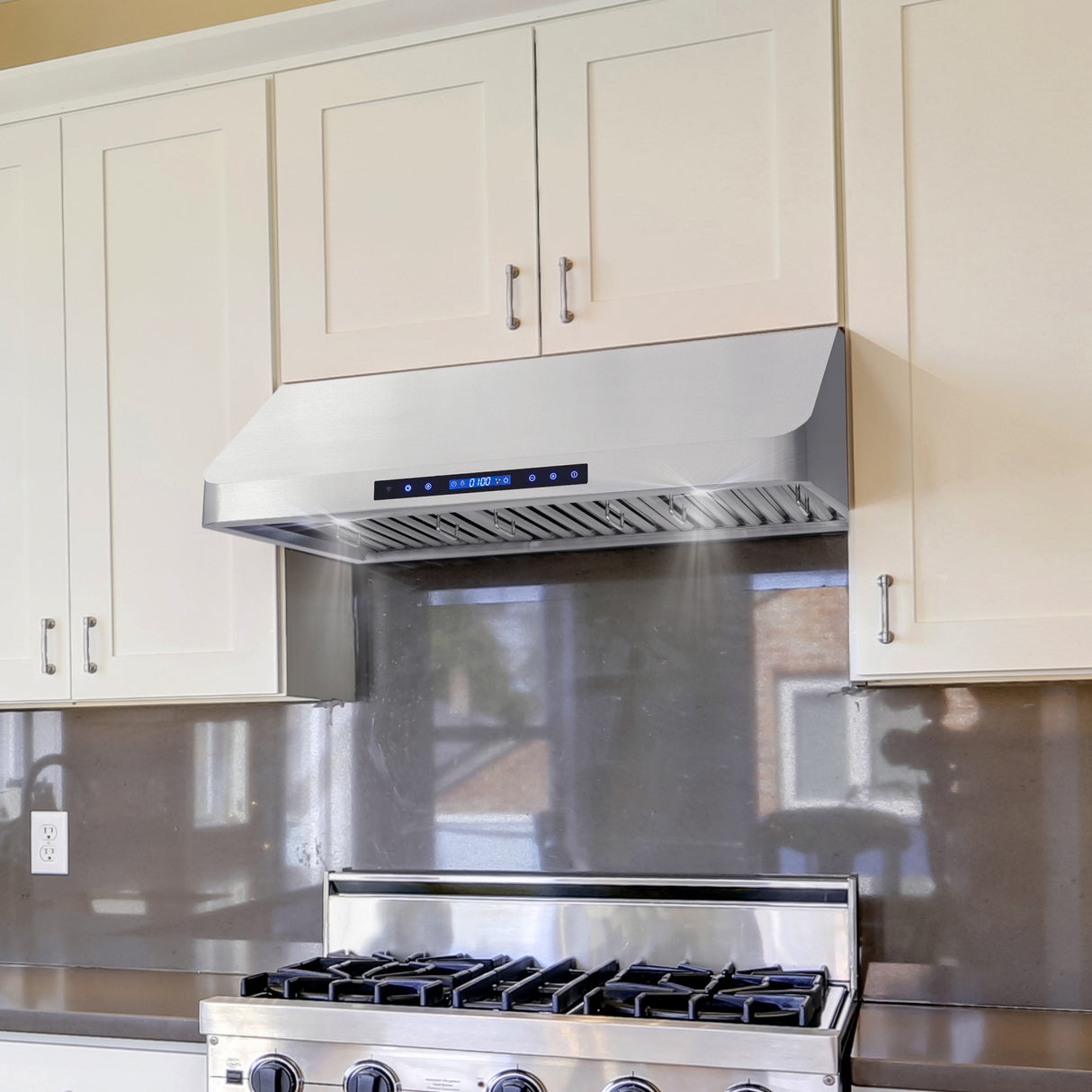 Cosmo 36" Ducted Under Cabinet Range Hood in Stainless Steel with Touch Display, LED Lighting and Permanent Filters