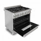 ZLINE Kitchen and Bath 36 in. Dual Fuel Range with Satin Stainless Steel Door & 36 in. Range Hood Appliance Package, 2KP-RASNRH36