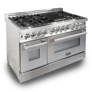 ZLINE 48 in. Dual Fuel Range with Satin Stainless Steel Door & 48 in. Range Hood, 2KP-RASNRH48