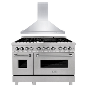 ZLINE 48 in. Dual Fuel Range with Satin Stainless Steel Door & 48 in. Range Hood, 2KP-RASNRH48