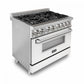 ZLINE Kitchen and Bath 36 in. Dual Fuel Range with White Matte Door & 36 in. Range Hood Appliance Package, 2KP-RAWMRH36