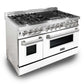 ZLINE 48 in. Dual Fuel Range with White Matte Door & 48 in. Range Hood Appliance Package, 2KP-RAWMRH48