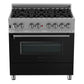 ZLINE 36" Dual Fuel Range in Satin Stainless Steel with Black Matte Door & 36" Range Hood Appliance Package, 2KP-RASBLMRH36