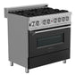 ZLINE 36" Dual Fuel Range in Satin Stainless Steel with Black Matte Door & 36" Range Hood Appliance Package, 2KP-RASBLMRH36