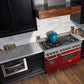 ZLINE Appliance Package - 48" Dual Fuel Range with Red Gloss Door and Convertible Vent Range Hood in Satin Stainless Steel, 2KP-RASRGRH48