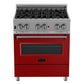 ZLINE 30" Dual Fuel Range in Satin Stainless Steel with Red Matte Door & 30" Range Hood Appliance Package, 2KP-RASRMRH30