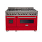 ZLINE Appliance Package - 48" Dual Fuel Range with Red Matte Door and Convertible Vent Range Hood in Satin Stainless Steel, 2KP-RASRMRH48