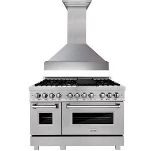 ZLINE Appliance Package - 48" Dual Fuel Range and Convertible Vent Range Hood in Satin Stainless Steel , 2KP-RASSNRH48
