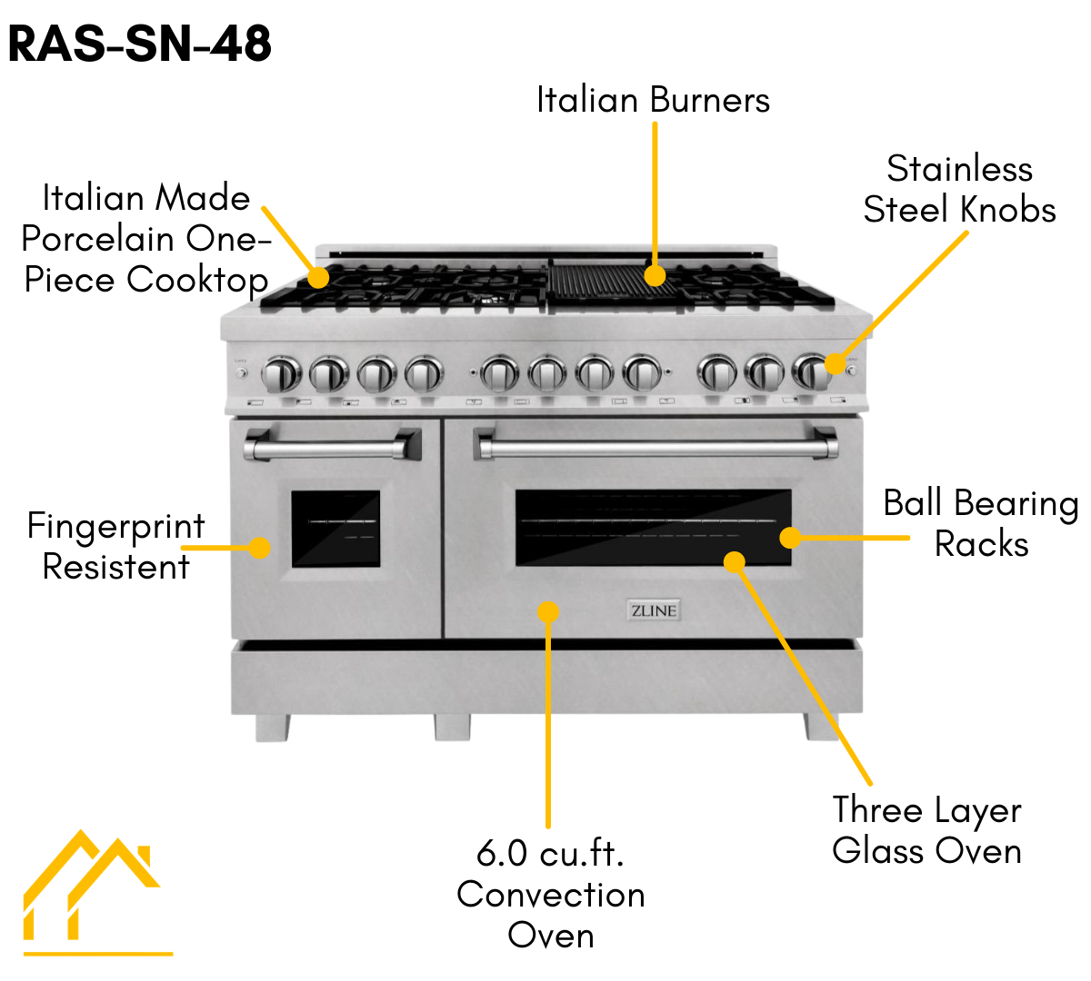 ZLINE Appliance Package - 48" Dual Fuel Range and Convertible Vent Range Hood in Satin Stainless Steel , 2KP-RASSNRH48