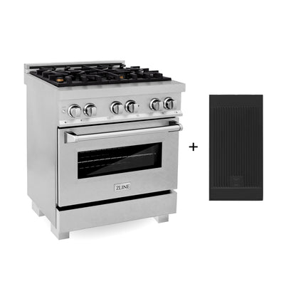 ZLINE 30" 4.0 cu. ft. Legacy Dual Fuel Range with Gas Cooktop and Electric Convection Oven in Satin Stainless Steel with 4 Brass Burners and Griddle, RAS-SN-BR-GR-30