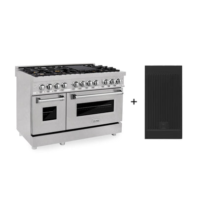 ZLINE 48" 6.0 cu. ft. Legacy Dual Fuel Range with Gas Cooktop and 2 Electric Ovens in Satin Stainless Steel with 6 Brass Burners and Griddle, RAS-SN-BR-GR-48