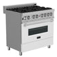 ZLINE 36" Dual Fuel Range in Satin Stainless Steel with White Matte Door & 36" Range Hood Appliance Package, 2KP-RASWMRH36