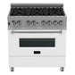 ZLINE 36" Dual Fuel Range in Satin Stainless Steel with White Matte Door & 36" Range Hood Appliance Package, 2KP-RASWMRH36
